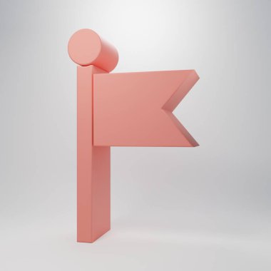 Pembe Bayrak simgesi pembe arkaplanda izole edilmiş. Yer belirleyici sembol. Minimalizm kavramı. 3 Boyutlu resimleme.
