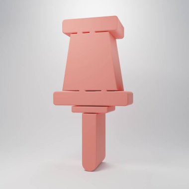 Pembe İtme simgesi pembe arkaplanda izole edilmiş. Raptiye işareti. Minimalizm kavramı. 3 Boyutlu resimleme.