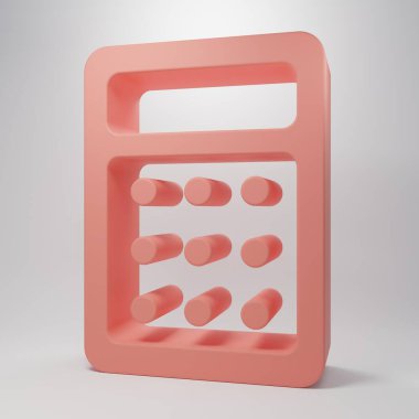 Pembe hesap makinesi simgesi pembe arkaplanda izole edilmiş. Muhasebe sembolü. İş hesaplamaları matematik eğitimi ve finans. Minimalizm kavramı. 3 Boyutlu resimleme.