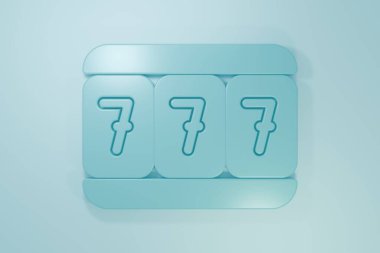Mavi Slot makinesi mavi arka planda izole edilmiş şanslı yedili ikramiye ikonu. Minimalizm kavramı. 3 Boyutlu resimleme.
