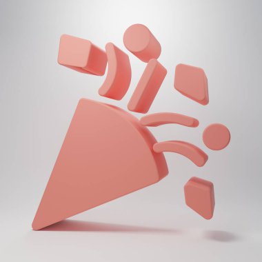 Pembe şenlikli konfeti ikonu pembe arka planda izole edilmiş. Minimalizm kavramı. 3 Boyutlu resimleme.