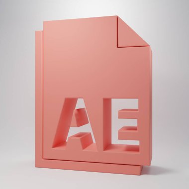 Pink AE file document icon isolated on pink background. Minimalism concept. 3D render illustration.