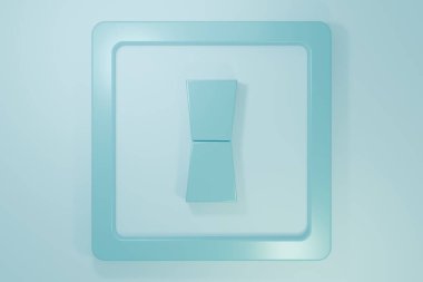 Mavi elektrik düğmesi simgesi mavi arkaplanda izole edildi. Açık ve kapalı simgesi. Loş ışık düğmesi işareti. Enerji tasarrufu kavramı. Minimalizm kavramı. 3 Boyutlu resimleme.