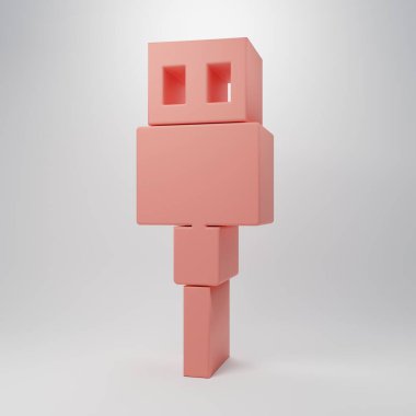 Pembe USB kablo ikonu pembe arka planda izole edilmiş. PC ve mobil cihazlar için bağlantı ve soketler. Minimalizm kavramı. 3 Boyutlu resimleme.