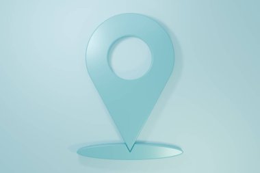 Mavi Harita iğne simgesi mavi arkaplanda izole edildi. Navigasyon, işaret, konum, harita, GPS, yön konsepti. Minimalizm kavramı. 3 Boyutlu resimleme.