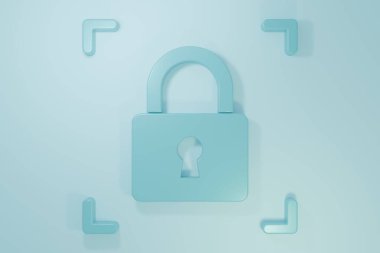 Blue Fingerprint with lock icon isolated on blue background. ID app icon. Identification sign. Touch id. Minimalism concept. 3D render illustration.