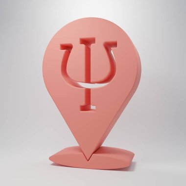 Pembe Psikoloji ikonu pembe arka planda izole edilmiş. Psi sembolü. Akıl sağlığı konsepti, psikanaliz analizi ve psikoterapi. Minimalizm kavramı. 3 Boyutlu resimleme.