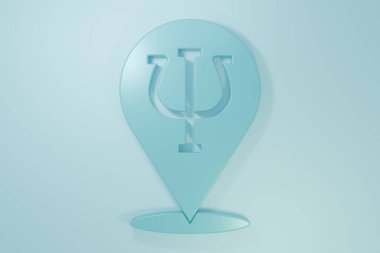 Mavi Psikoloji ikonu mavi arkaplanda izole edildi. Psi sembolü. Akıl sağlığı konsepti, psikanaliz analizi ve psikoterapi. Minimalizm kavramı. 3 Boyutlu resimleme.