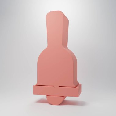 Pembe zil simgesi pembe arkaplanda izole edilmiş. Alarm sembolü, servis zili, el zili işareti, uyarı sembolü. Minimalizm kavramı. 3 Boyutlu resimleme.