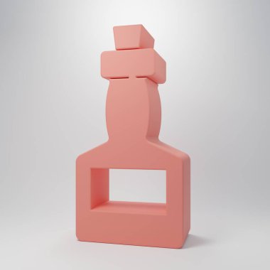 Pembe Tabasco sosu ikonu pembe arka planda izole edilmiş. Kırmızı biberli baharatlı biber sosu. Minimalizm kavramı. 3 Boyutlu resimleme.