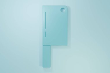 Blue Meat chopper icon isolated on blue background. Kitchen knife for meat. Butcher knife. Happy Halloween party. Minimalism concept. 3D render illustration.