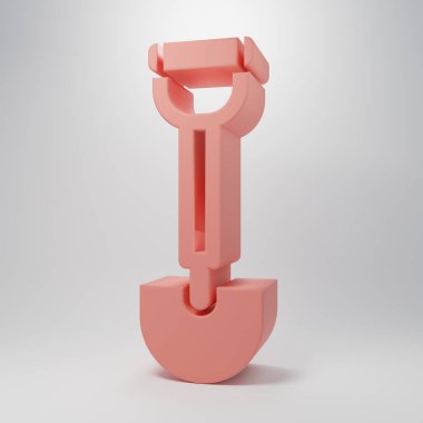 Pink Sapper shovel for soldiers icon isolated on pink background. Minimalism concept. 3D render illustration.