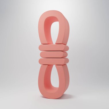 Pembe Dağcı ip ikonu pembe arka planda izole edilmiş. Olağanüstü bir spor. Spor malzemeleri. Minimalizm kavramı. 3 Boyutlu resimleme.