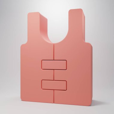 Pembe Hayat ceketi ikonu pembe arka planda izole edilmiş. Can yeleği ikonu. Olağanüstü bir spor. Spor malzemeleri. Minimalizm kavramı. 3 Boyutlu resimleme.