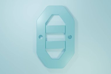 Mavi Rafting tekne simgesi mavi arkaplanda izole edildi. Kürekleri olan şişme bir tekne. Su sporları, ekstrem sporlar, tatil, tatil. Minimalizm kavramı. 3 Boyutlu resimleme.