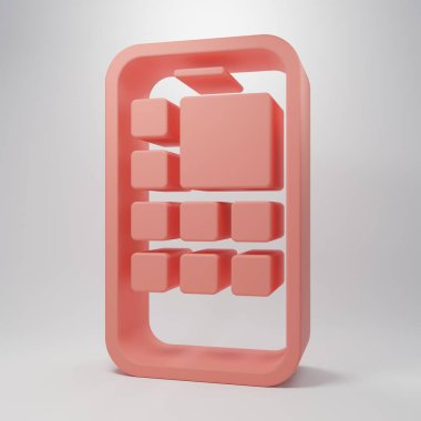 Pink Mobile Apps icon isolated on pink background. Smartphone with screen icons, applications. mobile phone showing screen. Minimalism concept. 3D render illustration.