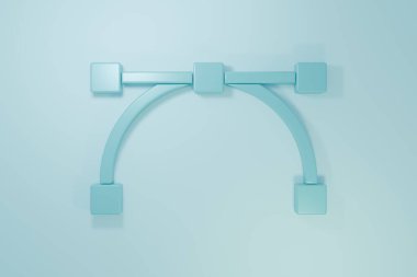 Mavi arkaplanda mavi Bezier eğrisi simgesi izole edildi. Kalem aracı simgesi. Minimalizm kavramı. 3 Boyutlu resimleme.