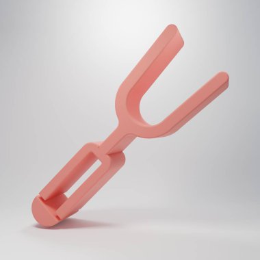 Pembe barbekü çatalı ikonu pembe arka planda izole edilmiş. Mangal çatalı tabelası. Barbekü ve ızgara aleti. Minimalizm kavramı. 3 Boyutlu resimleme.