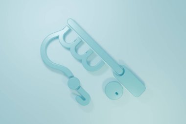 Blue Fishing rod icon isolated on blue background. Fishing equipment and fish farming topics. Minimalism concept. 3D render illustration.