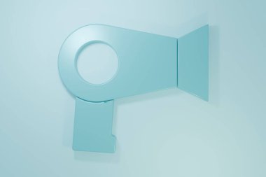 Mavi saç kurutma ikonu mavi arkaplanda izole edildi. Saç kurutma makinesi tabelası. Saç kurutma sembolü. Sıcak hava üflüyor. Minimalizm kavramı. 3 Boyutlu resimleme.