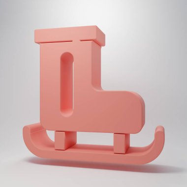 Pembe buz pateni ikonu pembe arka planda izole edilmiş. Buz pateni ayakkabısı ikonu. Kılıçlı spor botlar. Minimalizm kavramı. 3 Boyutlu resimleme.