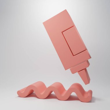 Pembe sos şişesi ikonu pembe arka planda izole edilmiş. Ketçap, hardal ve fast food için soslu mayonez şişeleri. Minimalizm kavramı. 3 Boyutlu resimleme.