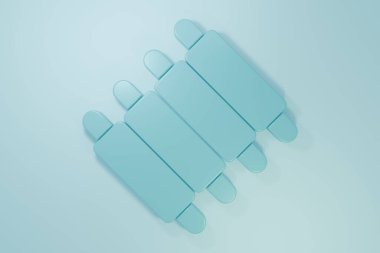 Mavi arkaplanda mavi ızgara domuz pirzolası ikonu var. Minimalizm kavramı. 3 Boyutlu resimleme.