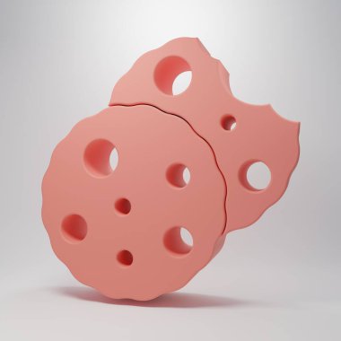 Pembe kurabiye ya da pembe arka planda çikolata ikonlu bisküvi. Minimalizm kavramı. 3 Boyutlu resimleme.