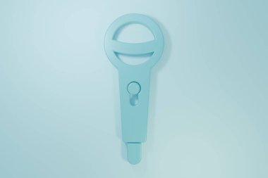 Mavi Mikrofon simgesi mavi arkaplanda izole edildi. Radyodaki mikrofondan. Sözcü işareti. Minimalizm kavramı. 3 Boyutlu resimleme.