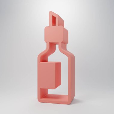 Pembe arka planda izole edilmiş pembe zeytinyağı ikonu. Zeytinyağı ikonlu sürahi. Minimalizm kavramı. 3 Boyutlu resimleme .