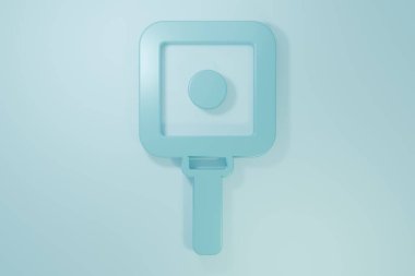 Mavi kızartma tavası simgesi mavi arkaplanda izole edildi. Kızartma veya kızartma gıda sembolü. Minimalizm kavramı. 3 Boyutlu resimleme .