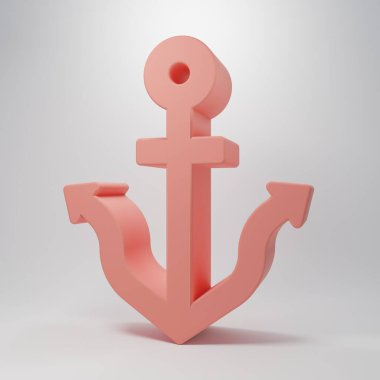 Pembe Anchor simgesi pembe arkaplanda izole edilmiş. Minimalizm kavramı. 3 Boyutlu resimleme .
