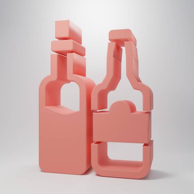 Pembe viski şişesi ikonu pembe arka planda izole edilmiş. Minimalizm kavramı. 3 Boyutlu resimleme .