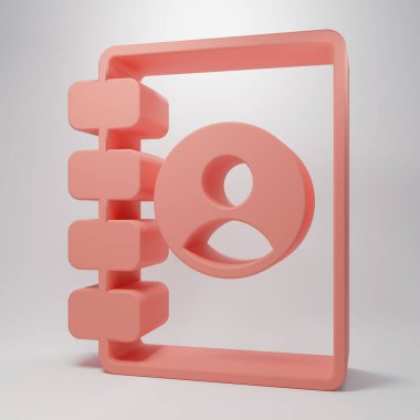 Pembe adres defteri simgesi pembe arka planda izole edilmiş. Not defteri, adres, bağlantı, rehber, telefon, telefon rehberi simgesi. Minimalizm kavramı. 3 Boyutlu resimleme .