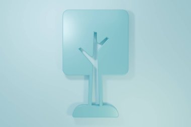 Mavi ağaç simgesi mavi arkaplanda izole edildi. Orman sembolü. Minimalizm kavramı. 3 Boyutlu resimleme .