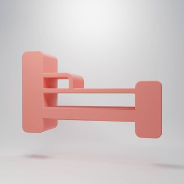 Pembe yatak simgesi pembe arkaplanda izole edilmiş. Minimalizm kavramı. 3 Boyutlu resimleme.