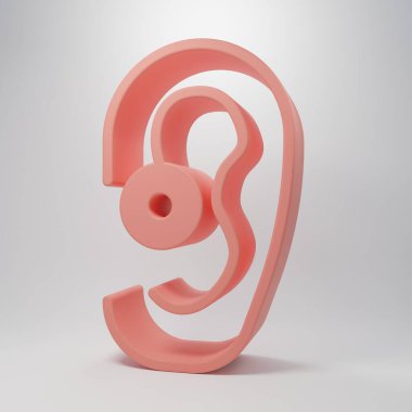 Pembe İşitme cihazı simgesi pembe arka planda izole edildi. Kulak ve işitme. Minimalizm kavramı. 3 Boyutlu resimleme.