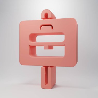 Pink Magnifying glass with briefcase icon isolated on pink background. Job hunting. Work search concept. Unemployment, head hunting, career. Minimalism concept. 3D render illustration.