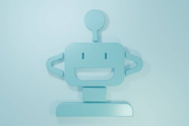 Mavi Robot oyuncak ikonu mavi arka planda izole edildi. Minimalizm kavramı. 3 Boyutlu resimleme.