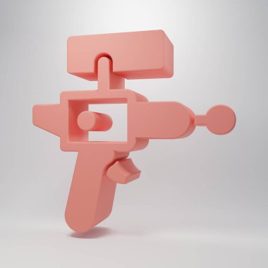 Pembe ışın tabancası ikonu pembe arka planda izole edilmiş. Lazer silahı. Uzay silahı. Minimalizm kavramı. 3 Boyutlu resimleme.