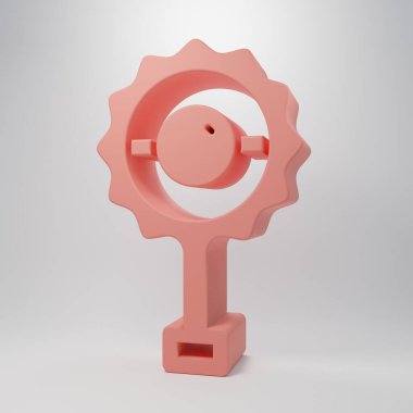 Pembe çıngıraklı bebek oyuncağı ikonu pembe arka planda izole edilmiş. Fasulye torbası işareti. Minimalizm kavramı. 3 Boyutlu resimleme.