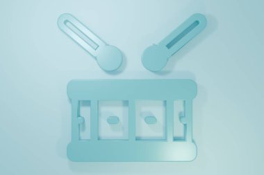Mavi arka planda baget çubuğu simgesi olan Mavi Davul. Müzik işareti. Müzik aleti sembolü. Minimalizm kavramı. 3 Boyutlu resimleme.