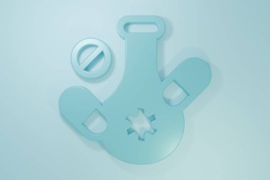 Mavi İlaç hapı ya da mavi arka planda izole edilmiş tablet ikonu. Kapsül hapı ve uyuşturucu işareti. Eczane tasarımı. Minimalizm kavramı. 3 Boyutlu resimleme.