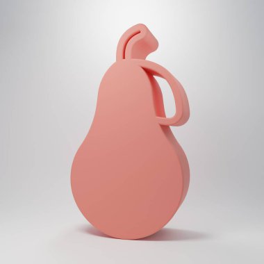Pembe Pear simgesi pembe arkaplanda izole edilmiş. Yaprak sembollü meyve. Minimalizm kavramı. 3 Boyutlu resimleme.