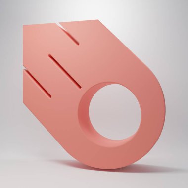 Pembe Kuyrukluyıldız pembe arka planda izole edilmiş bir şekilde hızla aşağıya düşüyor. Minimalizm kavramı. 3 Boyutlu resimleme.