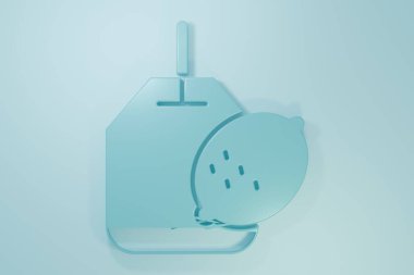 Blue Tea bag with lemon icon isolated on blue background. Minimalism concept. 3D render illustration.