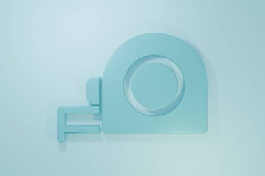 Mavi Rulet inşaat ikonu mavi arka planda izole edildi. Mezura ölçüm sembolü. Minimalizm kavramı. 3 Boyutlu resimleme.