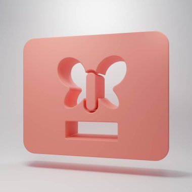 Pink Butterfly in a frame icon isolated on pink background. Herbarium. Minimalism concept. 3D render illustration.