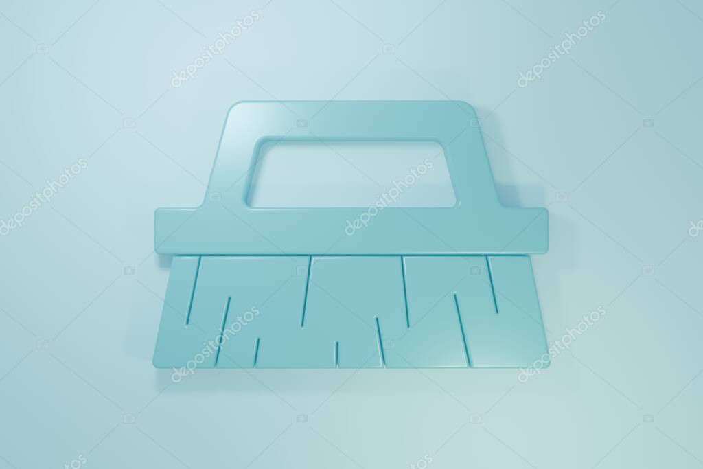 Blue Brush for cleaning icon isolated on blue background. Minimalism concept. 3D render illustration.