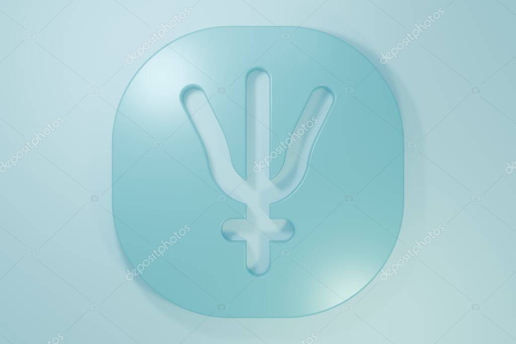 Blue Neptune planet symbol icon isolated on blue background. Astrology, numerology, horoscope, astronomy. Minimalism concept. 3D render illustration.